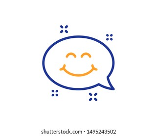 Happy face sign. Smile chat line icon. Emoticon speech bubble symbol. Colorful outline concept. Blue and orange thin line smile chat icon. Vector