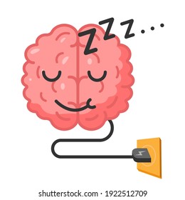 happy face sleeping brain on plug, charge, rest concept illustration flat design vector, concept illustration flat design vector eps10