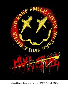 happy face with a smile and custom typographic slogan illustration in graffiti street style for print and poster designers