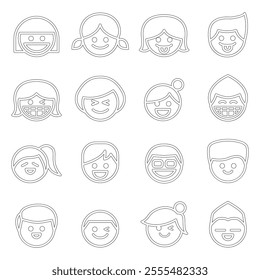 Happy Face  Smile face icon set in thin line style