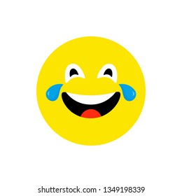 Happy face smiling emoji with open mouth. Funny Smile flat style. Cute Emoticon symbol. Loud, laugh icon. For mobile app, messenger. Expressive cartoon avatar on white backdrop. Vector illustration