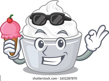happy face sour cream cartoon design with ice cream