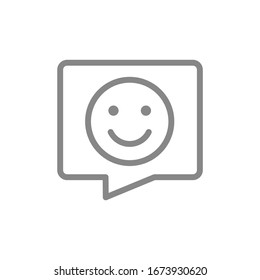 Happy face with speech bubble line icon. Chat, nice talking, positive feedback symbol