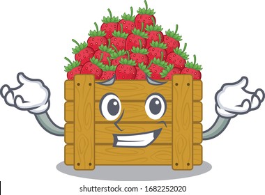 Happy face of strawberry fruit box mascot cartoon style