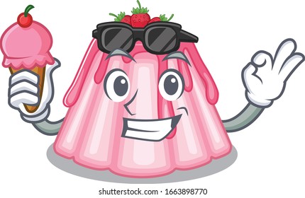 happy face strawberry jelly cartoon design with ice cream