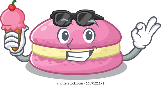 happy face strawberry macarons cartoon design with ice cream