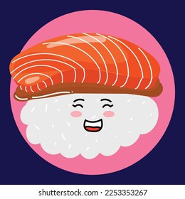 happy face, sushi japan emoticon sticker design. vector illustration. Cute roll character, sushi with funny face cartoon
