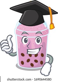 Happy face of taro bubble tea in black graduation hat for the ceremony