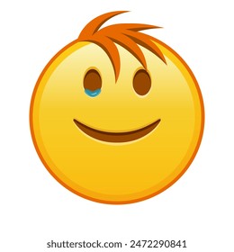 Cara feliz con lágrimas Grande tamaño de la sonrisa de emoji amarillo con el pelo