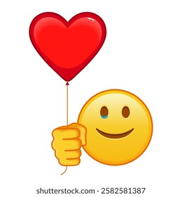 Happy face with tears with red heart baloon Large size of yellow emoji smile