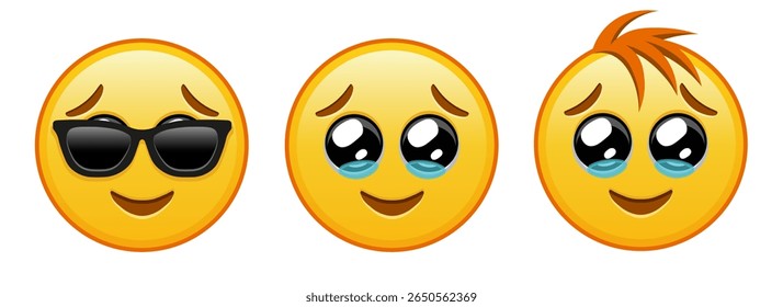 Happy face with tears Set of three yellow emoji