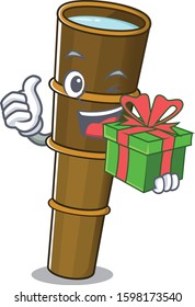 happy face telescope Scroll character with gift box
