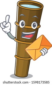 Happy face telescope Scroll mascot design with envelope