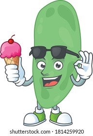 Happy face of thermus thermophilus cartoon mascot having an ice cream. Vector illustration