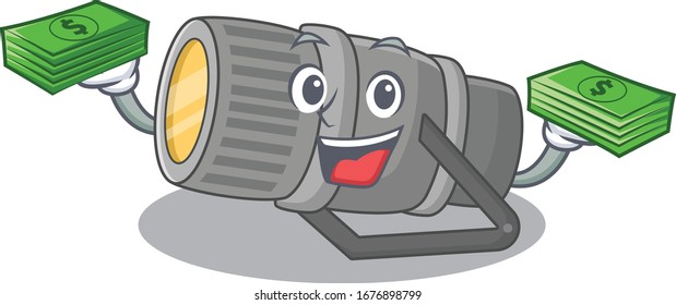 happy face underwater flashlight character having money on hands