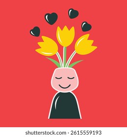 Happy Face Vase with Tulips and Hearts
