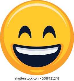 Happy Face, Vector cheerful symbol. Smile face emoji. Emotion yellow character. Laughing icon, Cute person.