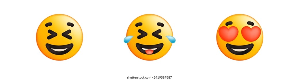 Happy face vector set. Emoji round comic faces.