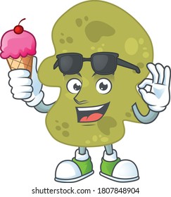 Happy face of verrucomicrobia cartoon mascot having an ice cream. Vector illustration