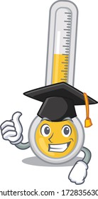 Happy face of warm thermometer in black graduation hat for the ceremony