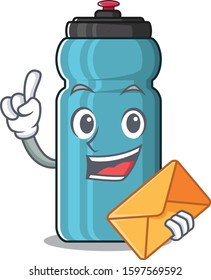 Happy face water bottle Scroll mascot design with envelope