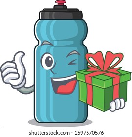 happy face water bottle Scroll character with gift box