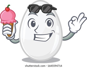 happy face white egg cartoon design with ice cream
