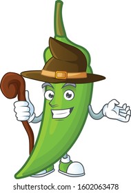 Happy Face Witch green chili cartoon character style