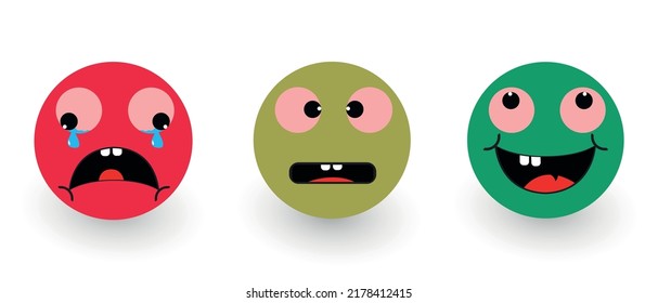 happy face,confused face and sad facial expressions.Good idea.Customer satisfaction,evaluation idea concept.Mental health assessment,
World mental health day.