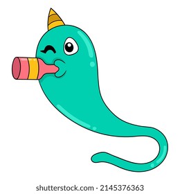 happy faced fluid monster at birthday party, vector illustration art. doodle icon image kawaii.