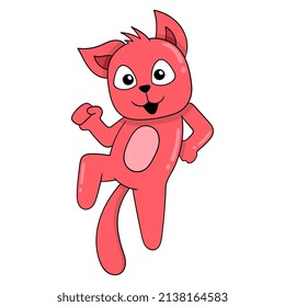 happy faced red cat dancing happily, vector illustration art. doodle icon image kawaii.