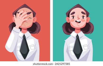 Happy and facepalm despair face concept. Vector flat graphic design illustration
