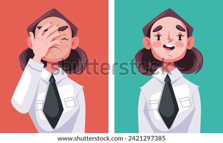Happy and facepalm despair face concept. Vector flat graphic design illustration
