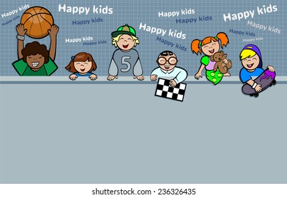 Happy faces of children. Vector background