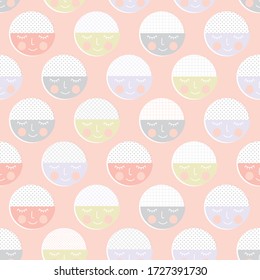 Happy faces on dots, textured, spots. Vector repeat. Great for home decor, wrapping, scrapbooking, wallpaper, gift, kids, apparel. 
