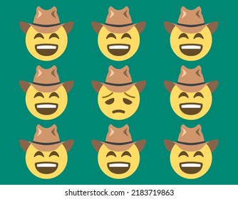 caras felices y una cara desilusionada con sombrero de vaquero, patrón de concepto, ilustración vectorial