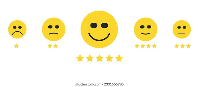 happy facial expression and 5 stars.
feedback, customer positive thinking, ideas. mental health idea concept.