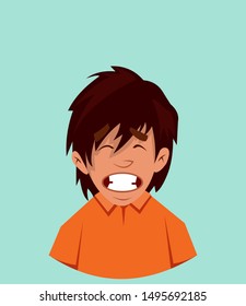 happy facial expression. happy cute boy emotion vector illustration in cartoon style.
