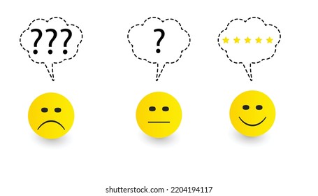 happy facial expression got five stars.
evaluation,customer service idea concept.