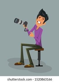 happy facial expression. photographer happy expression vector illustration in cartoon style.