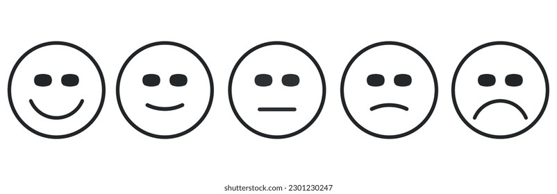 índice de expresión facial feliz. Puntuación de comentarios y experiencia positiva de revisión de clientes. Concepto de Evaluación de la Salud Mental.