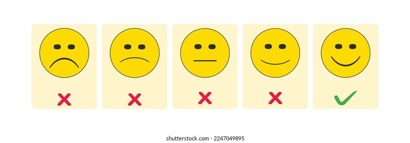 happy facial expression selected online evaluation screen.
voting evaluation choosing idea concept.