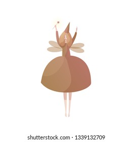 Happy fairy with magic wand. Vector illustration.
