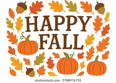 Happy fall autumn design with pumpkins and leaves
