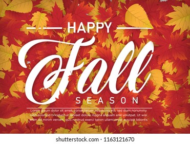 Happy Fall Autumn Season Background Template Design With Maple Leafs Vector Eps 10