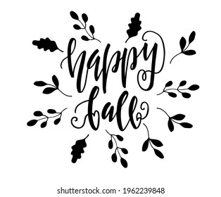Fröhlicher Herbst - handgezeichnete Schrift. Herbstgrußkarte. Vorlage für Karte, Poster, Banner, Druck. Vektorgrafik. 