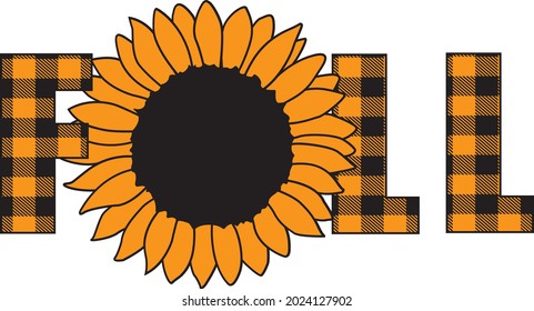 Happy Fall Phrase With Fall Sunflower Svg Vector Illustration Isolated On White Background. Autumn Quote Shirt Design. Fall Sublimation With Sunflower.