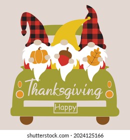 Happy fall truck with fall gnomes svg vector Illustration isolated on white background. Thanksgiving truck with autumn gnome sublimation. Fall sublimation autumn shirt design. Thanksgiving shirt