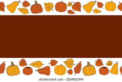 Grado de caída feliz otoño sin problemas con rectángulo rojo. Modalidades de calabazas y hojas de otoño.
