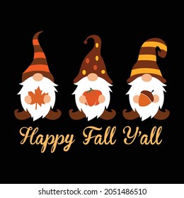 happy fall y'all autumn gnome t shirt design vector, fall gnome vector icon